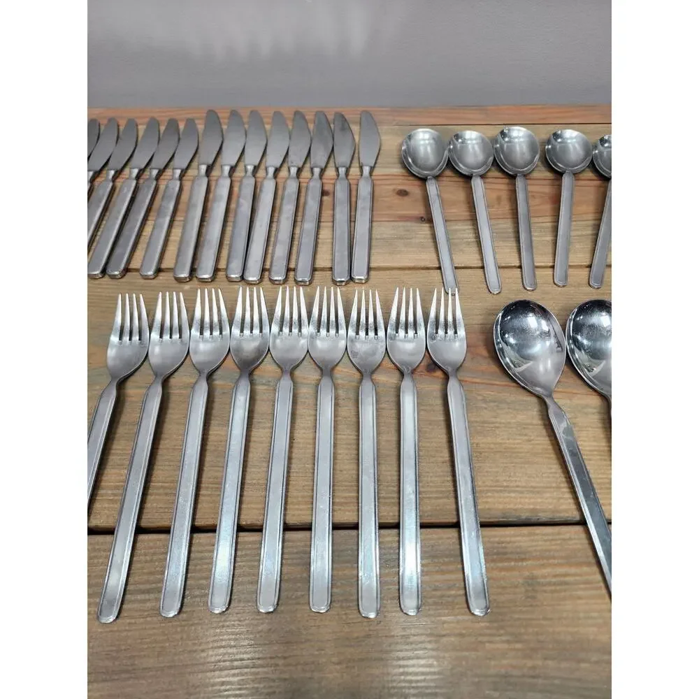 Vintage Mid-Century Sola Cora Stainless Flatware Made in Holland 54 Pieces